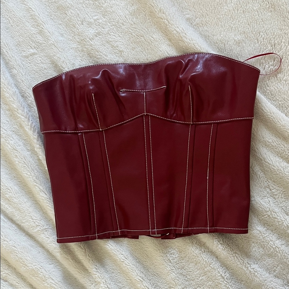 Edikted Moss Faux Leather Lace Up Corset